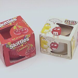 M &M SKITTLES Candy Scented Candles Glass Jar 3 OZ Cherry Vanilla Unused